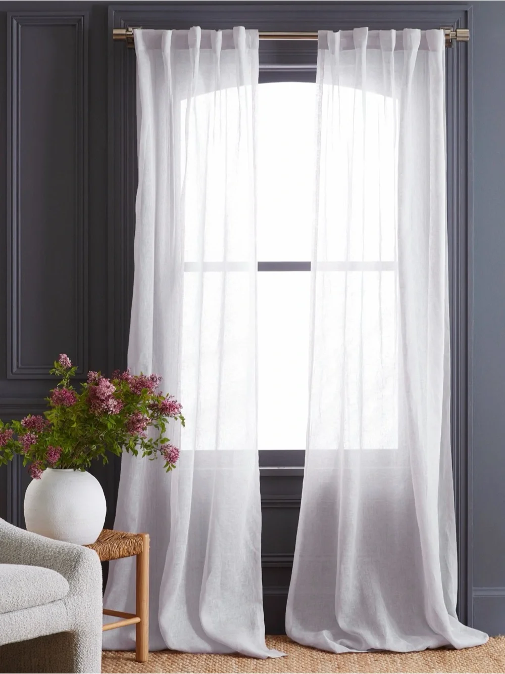 Quince White European Linen Semi-Sheer Curtain Panels 2 sets (4 panels)